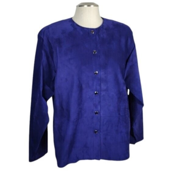 Purple Suede Lined Size 10/12 Shoulder Pads Button Blazer Jacket 90s Size 10/12 - Picture 5 of 13